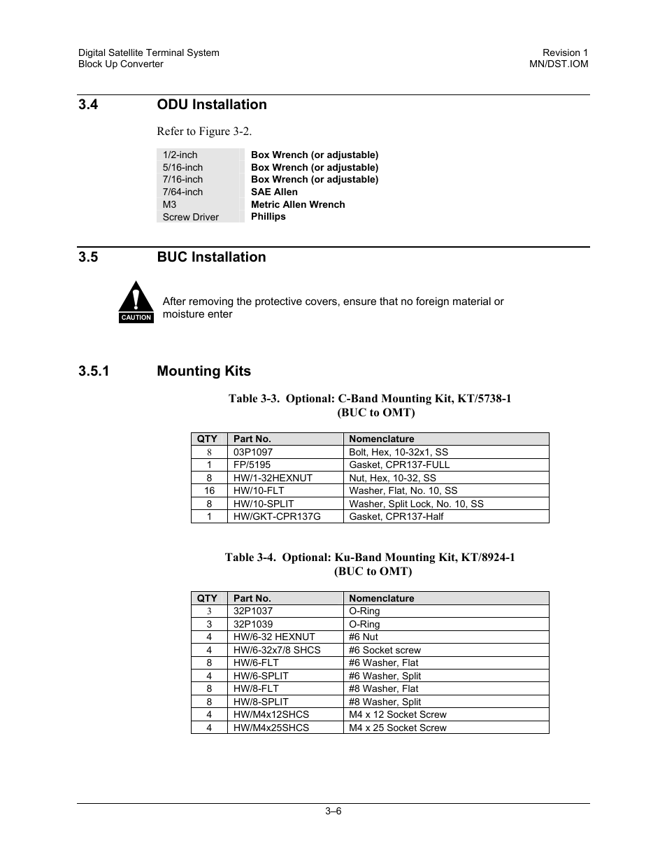 Odu installation, Buc installation, 1mounting kits | 4 odu installation, 5 buc installation, 1 mounting kits | Comtech EF Data DST User Manual | Page 36 / 66