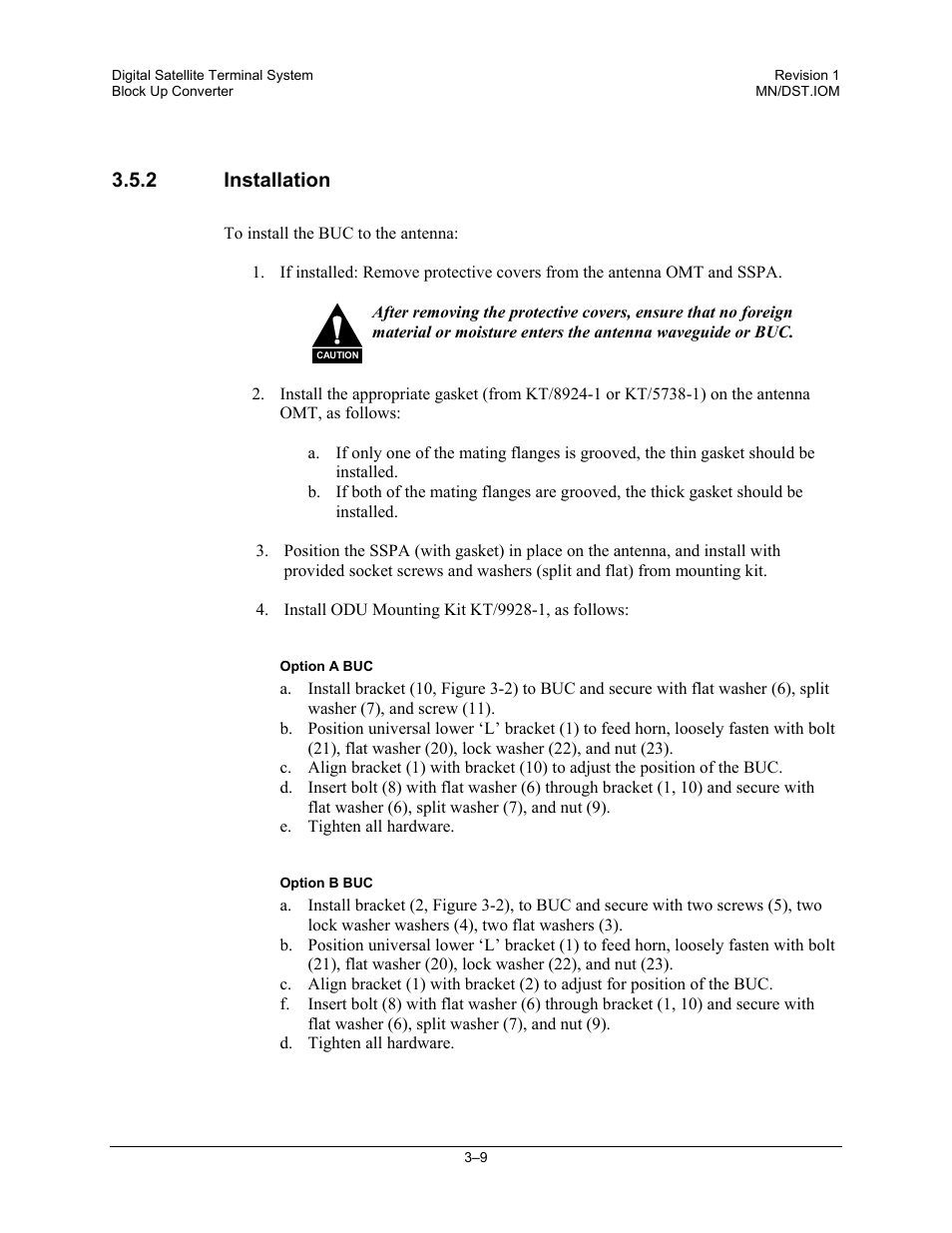 2installation, Option a buc, Option b buc | Comtech EF Data DST User Manual | Page 39 / 66