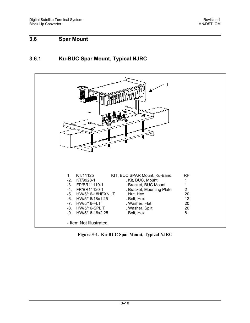 Spar mount, 1ku-buc spar mount, typical njrc | Comtech EF Data DST User Manual | Page 40 / 66