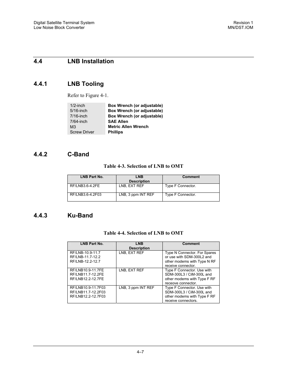 Lnb installation, Lnb tooling, C-band | Ku-band, 4 lnb installation 4.4.1 lnb tooling, 2 c-band, 3 ku-band | Comtech EF Data DST User Manual | Page 49 / 66