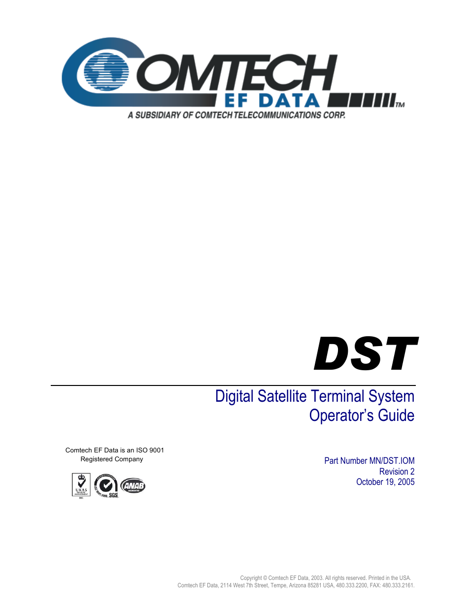 Digital satellite terminal system operator’s guide | Comtech EF Data DST User Manual | Page 5 / 66