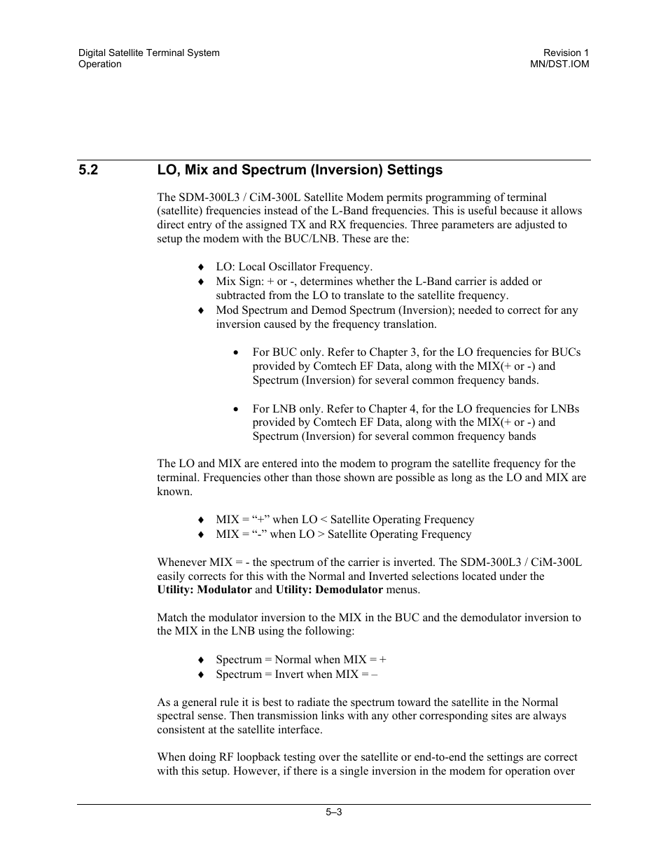 Lo, mix and spectrum (inversion) settings | Comtech EF Data DST User Manual | Page 55 / 66