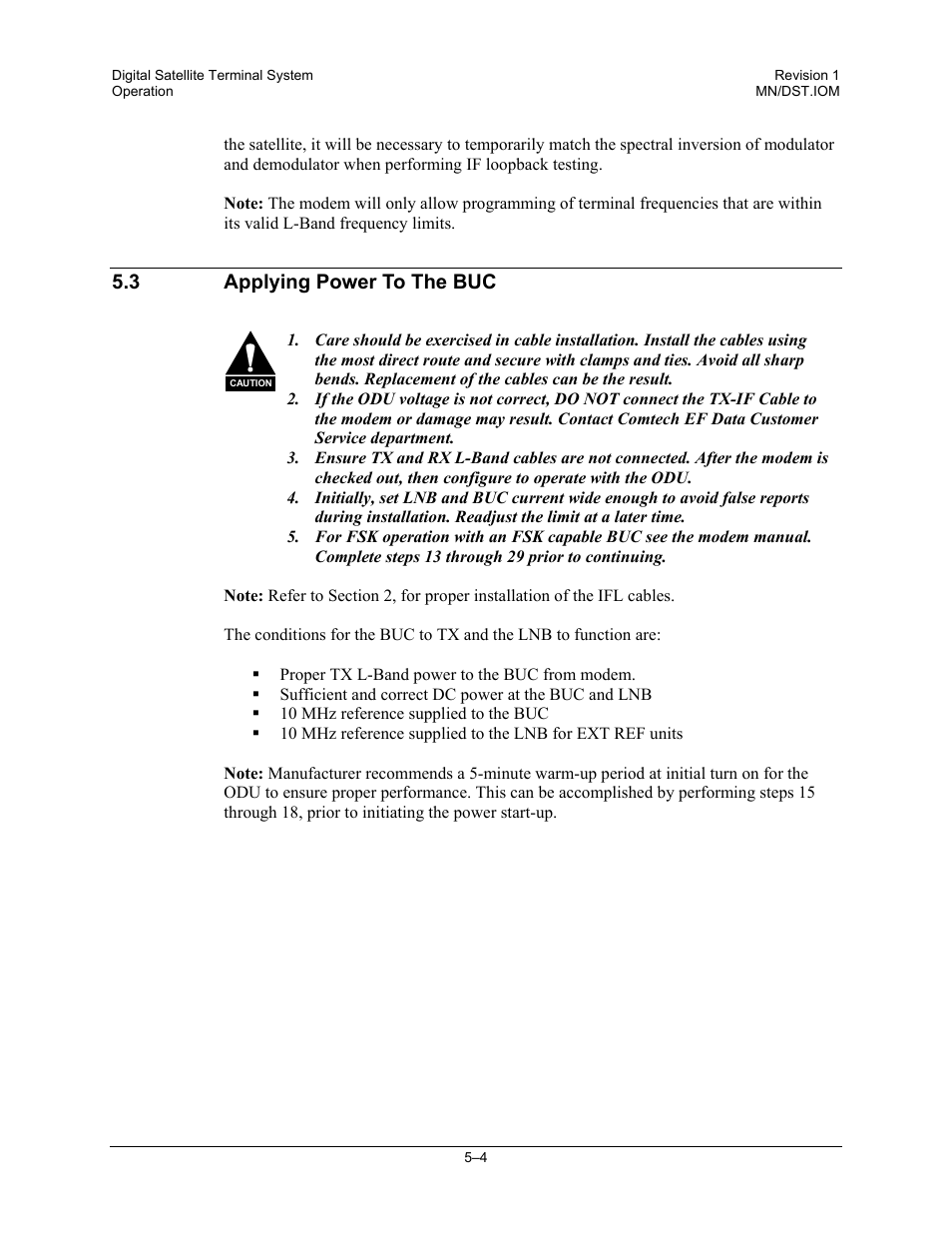 Applying power to the buc | Comtech EF Data DST User Manual | Page 56 / 66