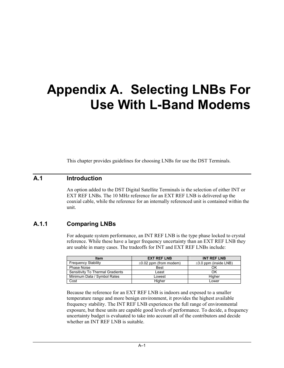 Selecting lnbs for use with l-band modems, Introduction, Comparing lnbs | Comtech EF Data DST User Manual | Page 59 / 66