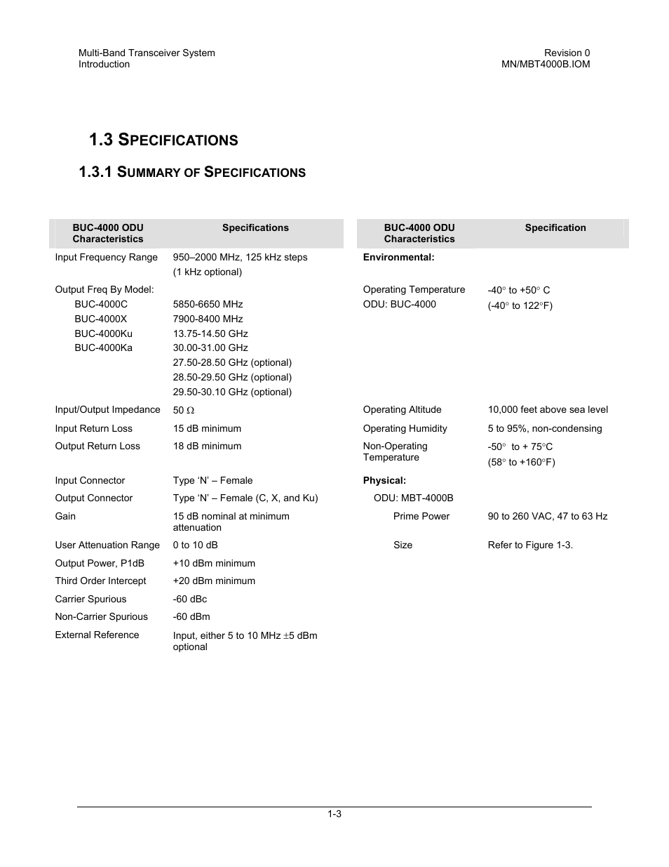 Pecifications | Comtech EF Data MBT-4000B User Manual | Page 15 / 71
