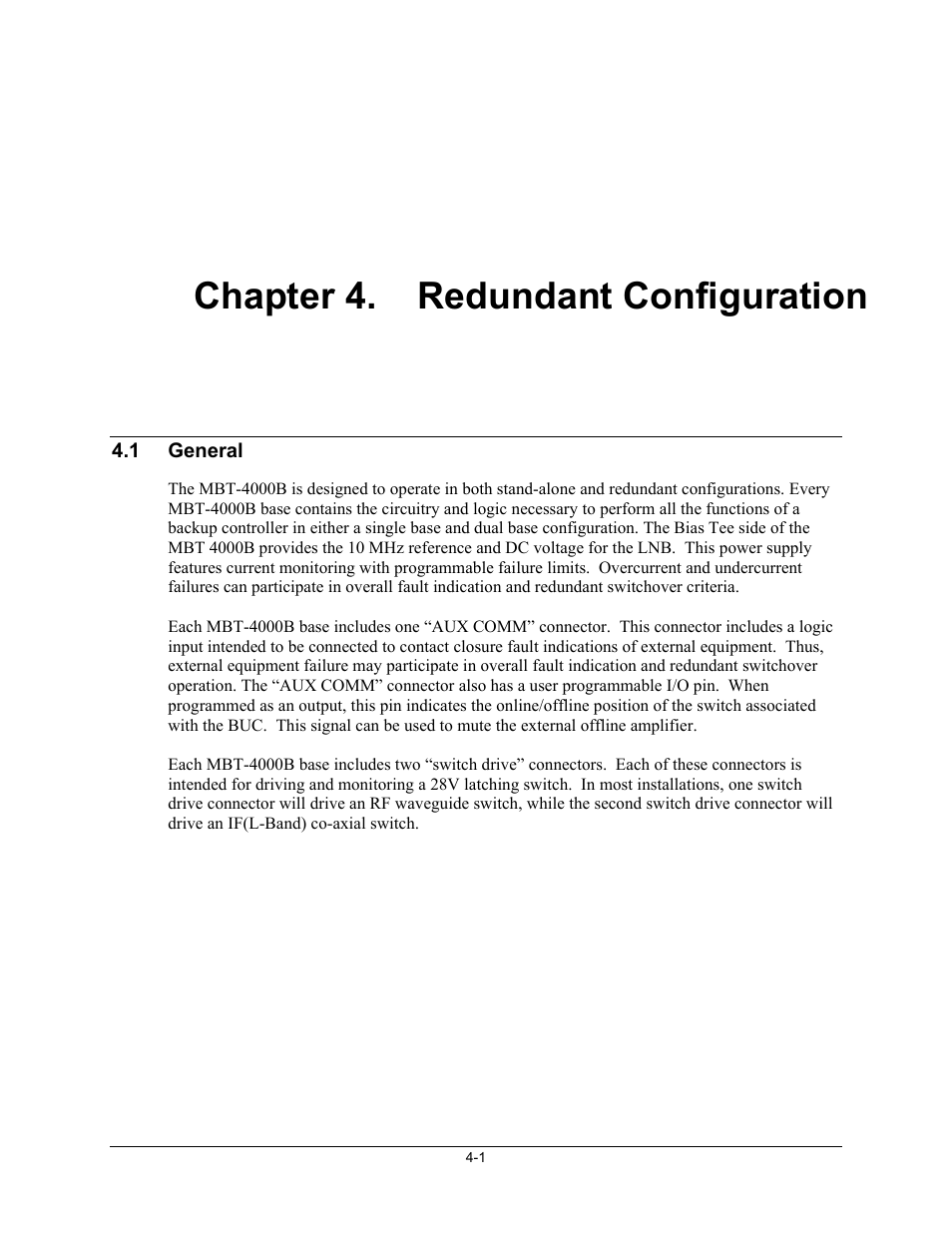 Redundant configuration, Chapter 4. redundant configuration | Comtech EF Data MBT-4000B User Manual | Page 29 / 71