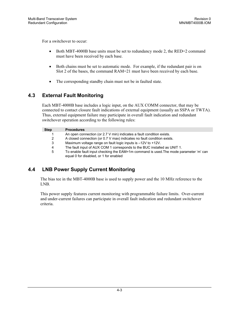 3 external fault monitoring, 4 lnb power supply current monitoring | Comtech EF Data MBT-4000B User Manual | Page 31 / 71