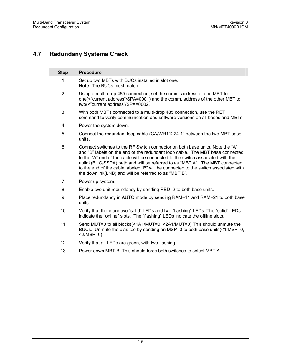 7 redundany systems check | Comtech EF Data MBT-4000B User Manual | Page 33 / 71