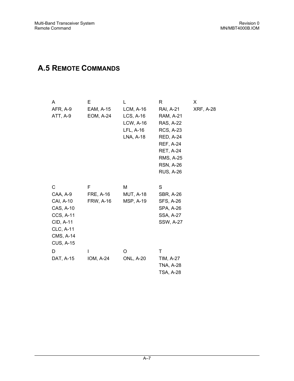 A.5 r, Emote, Ommands | Comtech EF Data MBT-4000B User Manual | Page 43 / 71