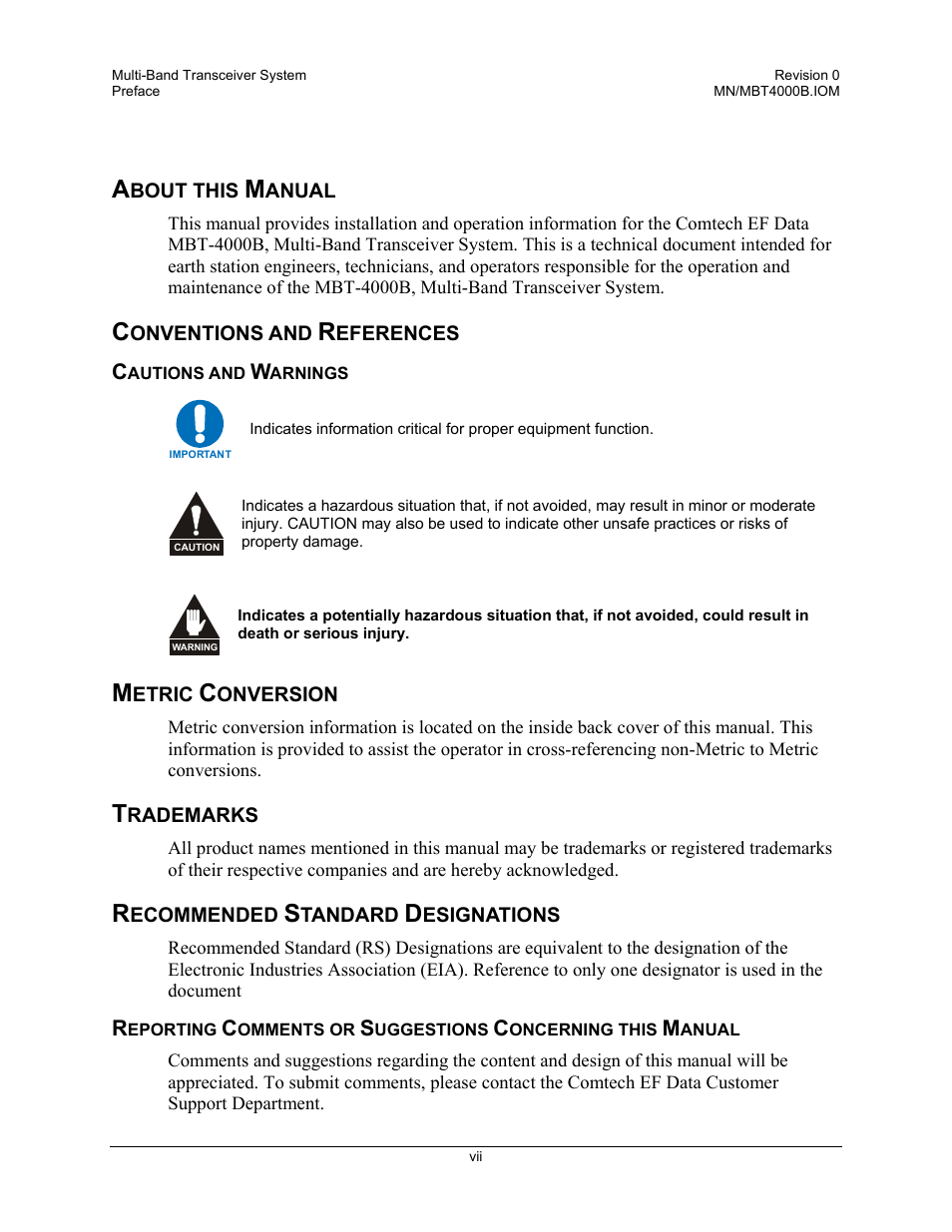 Preface | Comtech EF Data MBT-4000B User Manual | Page 9 / 71