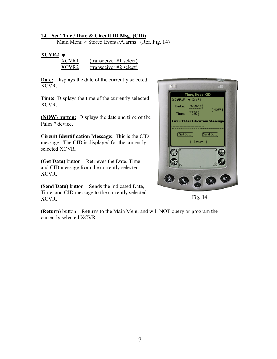 Set time / date & circuit id msg. (cid) | Comtech EF Data CPLINK User Manual | Page 19 / 26