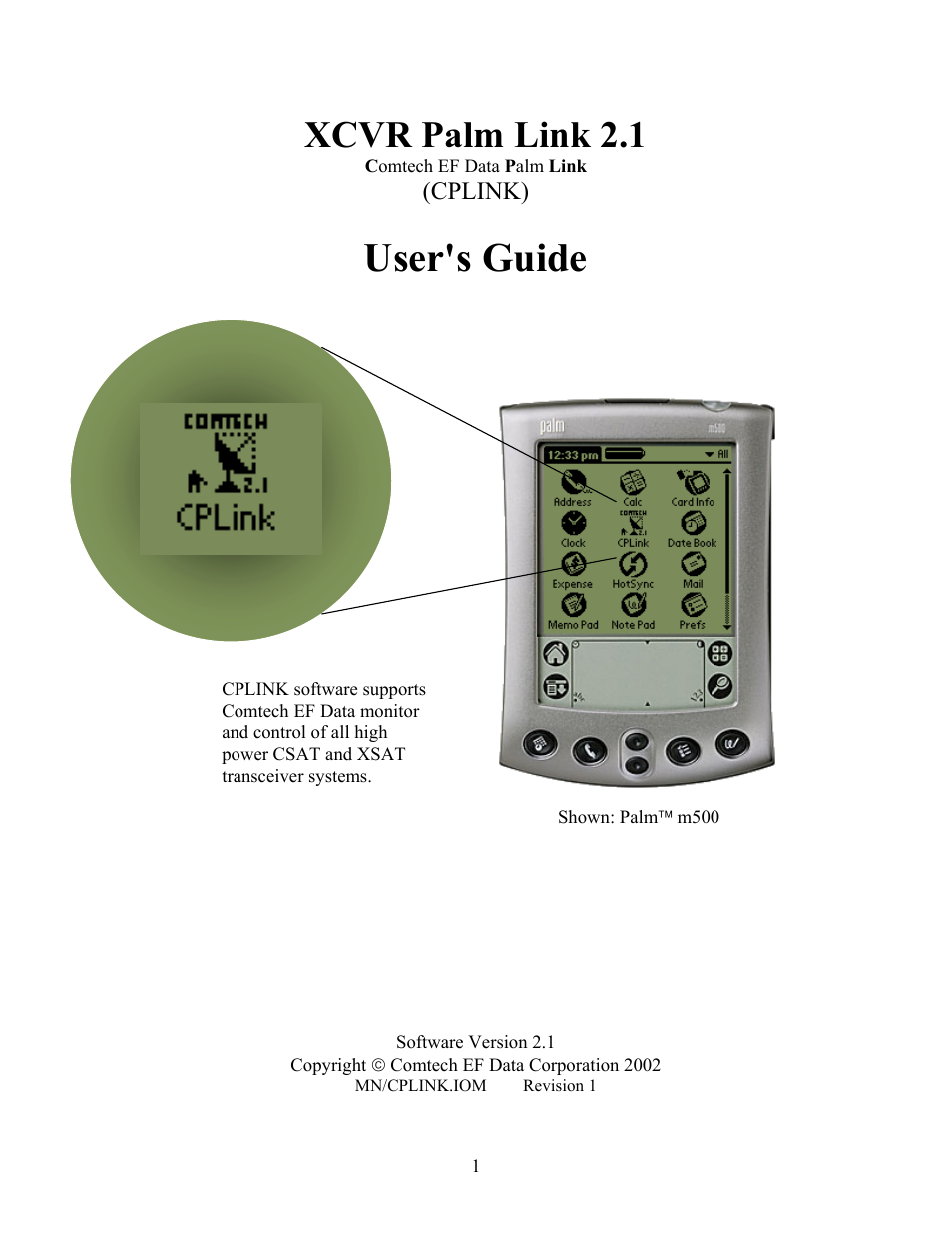 User's guide, Xcvr palm link 2.1 | Comtech EF Data CPLINK User Manual | Page 3 / 26