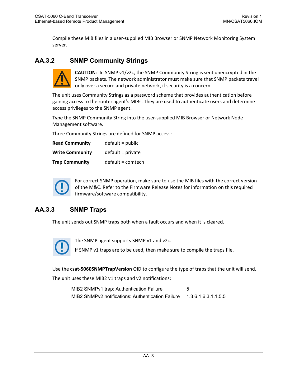 Aa.3.2 snmp community strings, Aa.3.3 snmp traps | Comtech EF Data CSAT-5060 User Manual | Page 167 / 224