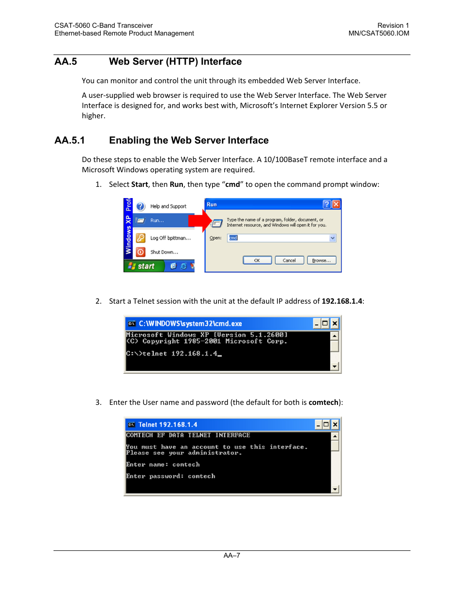 Aa.5 web server (http) interface, Aa.5.1 enabling the web server interface | Comtech EF Data CSAT-5060 User Manual | Page 171 / 224