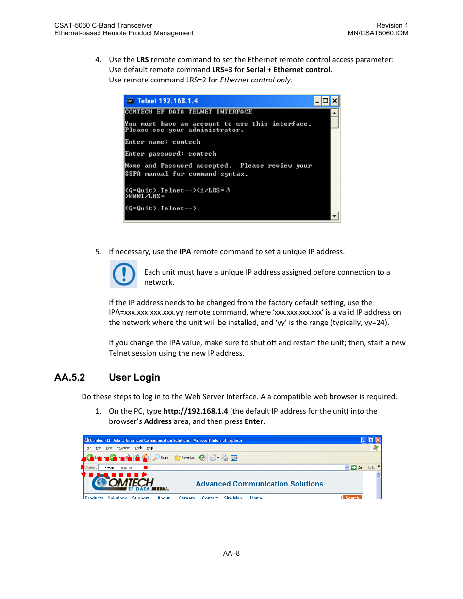 Aa.5.2 user login | Comtech EF Data CSAT-5060 User Manual | Page 172 / 224