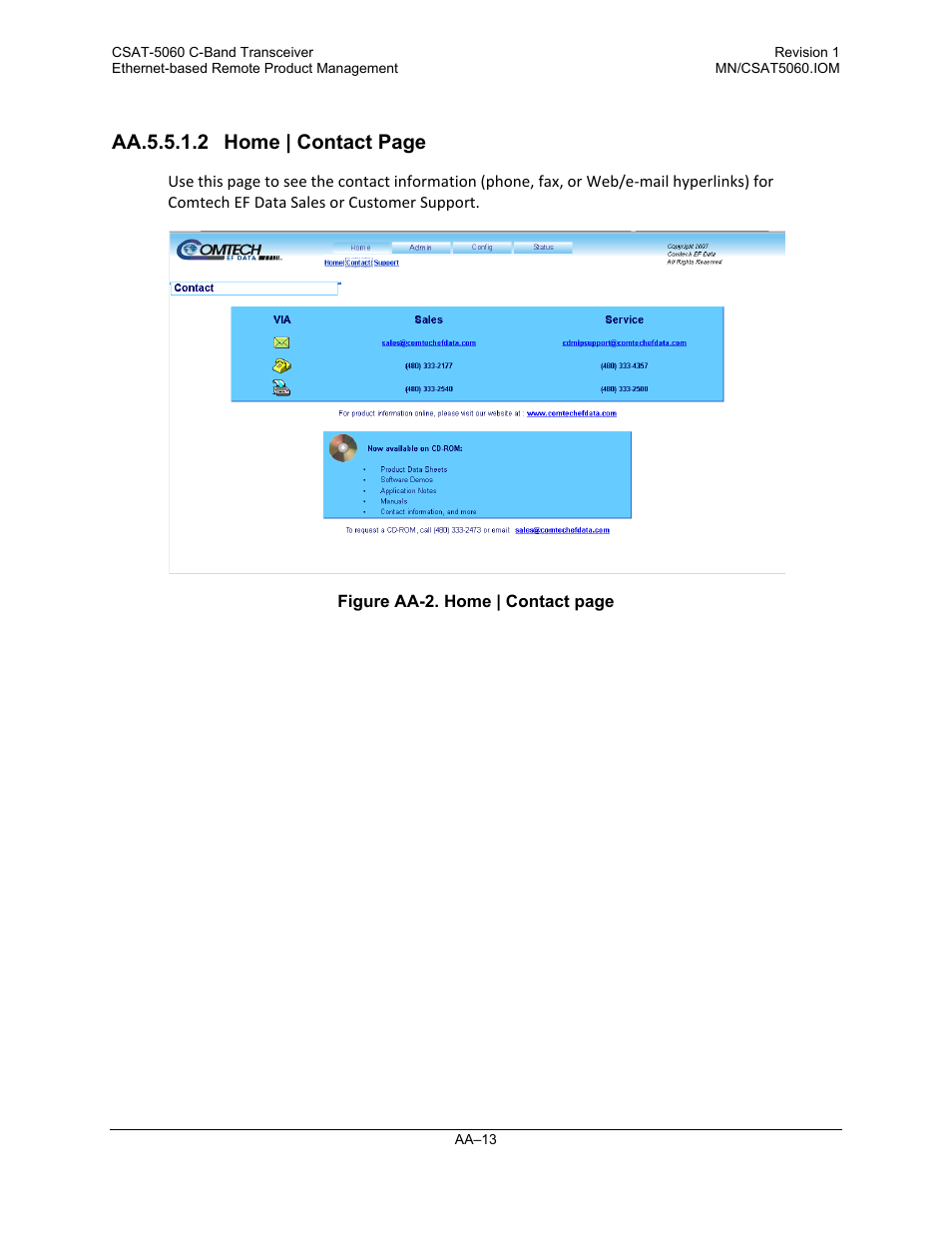 Aa.5.5.1.2 home | contact page | Comtech EF Data CSAT-5060 User Manual | Page 177 / 224