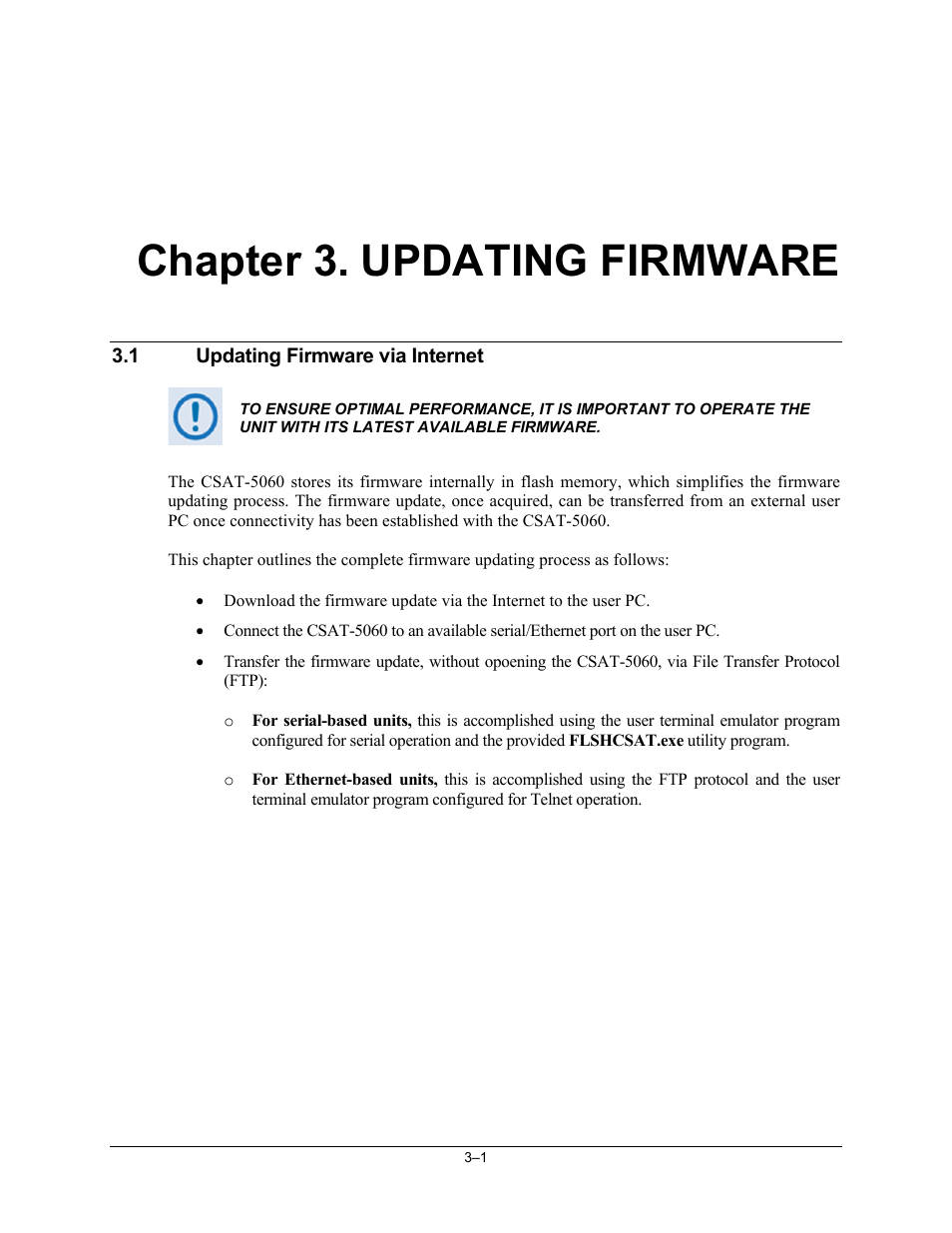 Chapter 3. updating firmware, 1 updating firmware via internet | Comtech EF Data CSAT-5060 User Manual | Page 193 / 224