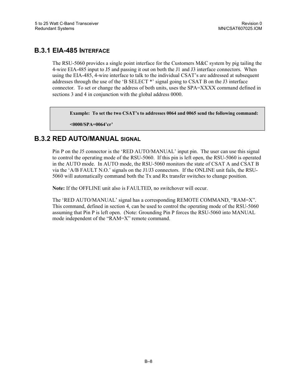 Eia-485 interface, Red auto/manual signal, B.3.2 red auto/manual | Comtech EF Data CSAT-6070 User Manual | Page 102 / 114