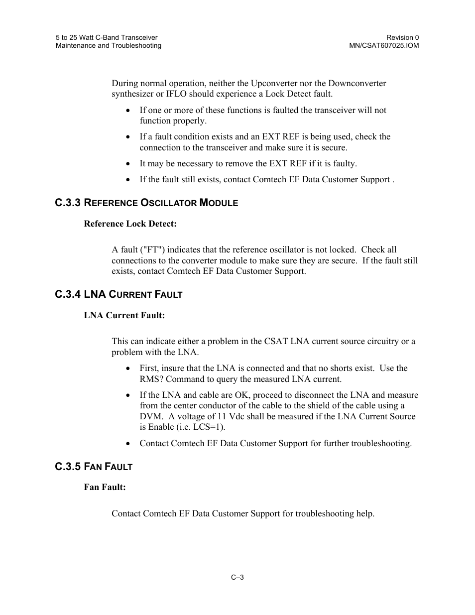 Reference oscillator module, Lna current fault, Fan fault | Comtech EF Data CSAT-6070 User Manual | Page 107 / 114