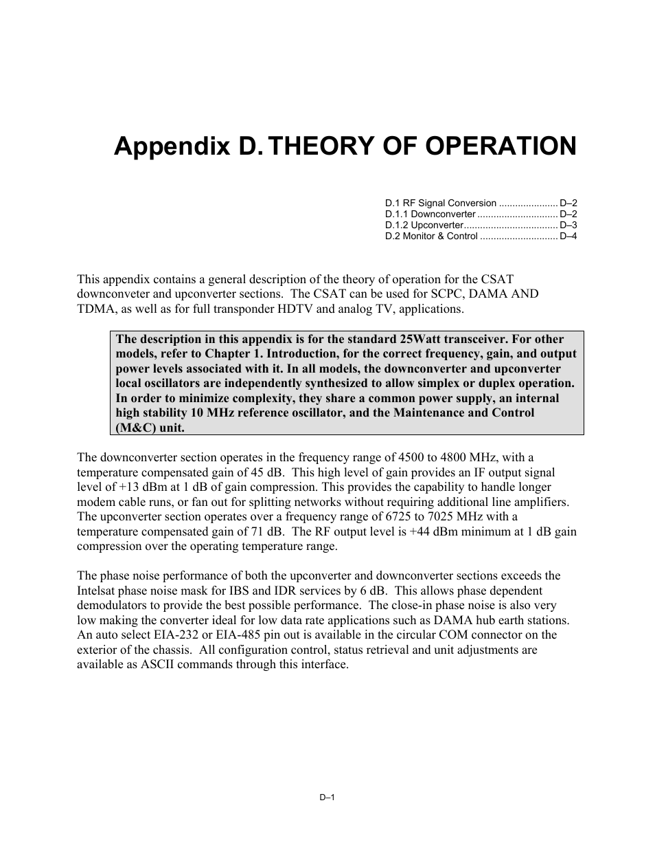 Appendix d theory of operation, Appendix d. theory of operation | Comtech EF Data CSAT-6070 User Manual | Page 109 / 114