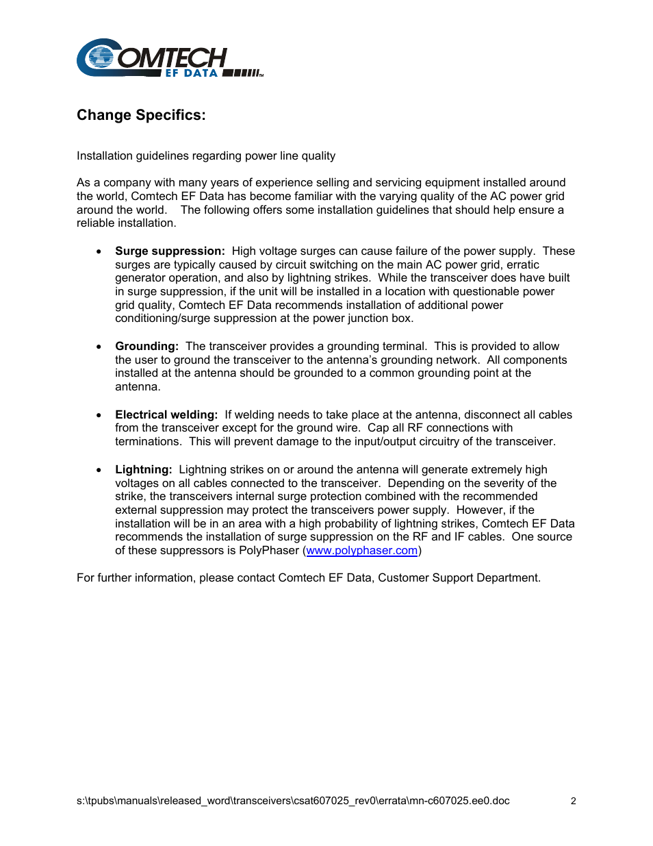 Change specifics | Comtech EF Data CSAT-6070 User Manual | Page 12 / 114