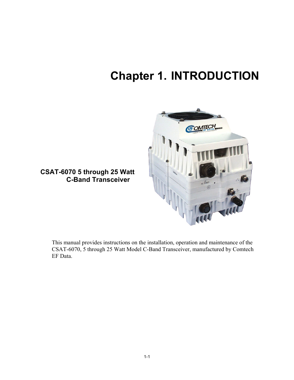 Chap 1 introduction, Chapter 1. introduction | Comtech EF Data CSAT-6070 User Manual | Page 27 / 114