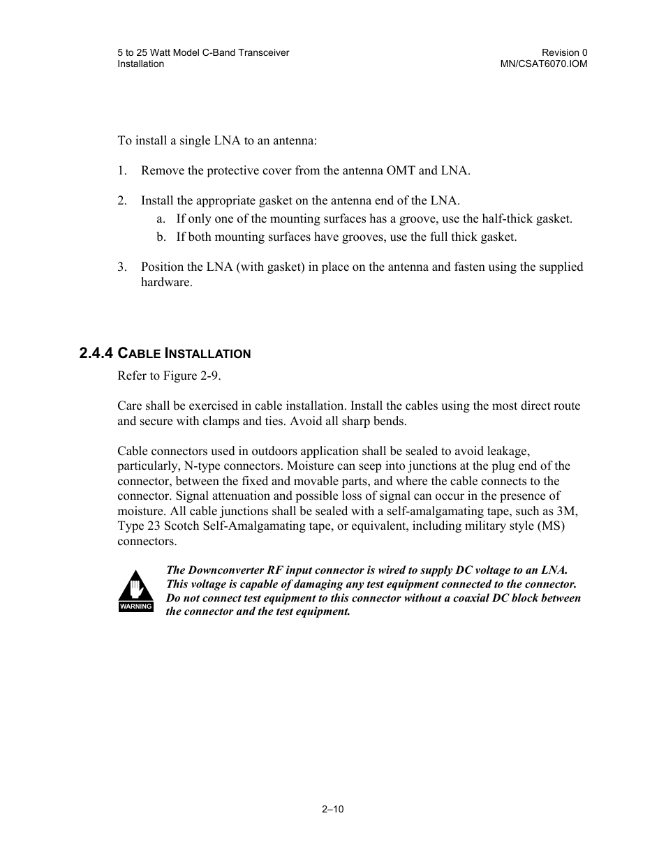 Cable installation | Comtech EF Data CSAT-6070 User Manual | Page 44 / 114