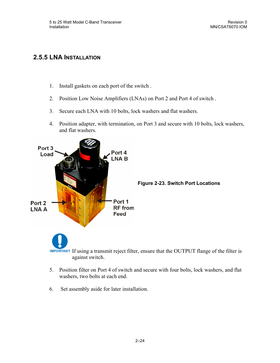 Lna installation, 5 lna i | Comtech EF Data CSAT-6070 User Manual | Page 58 / 114