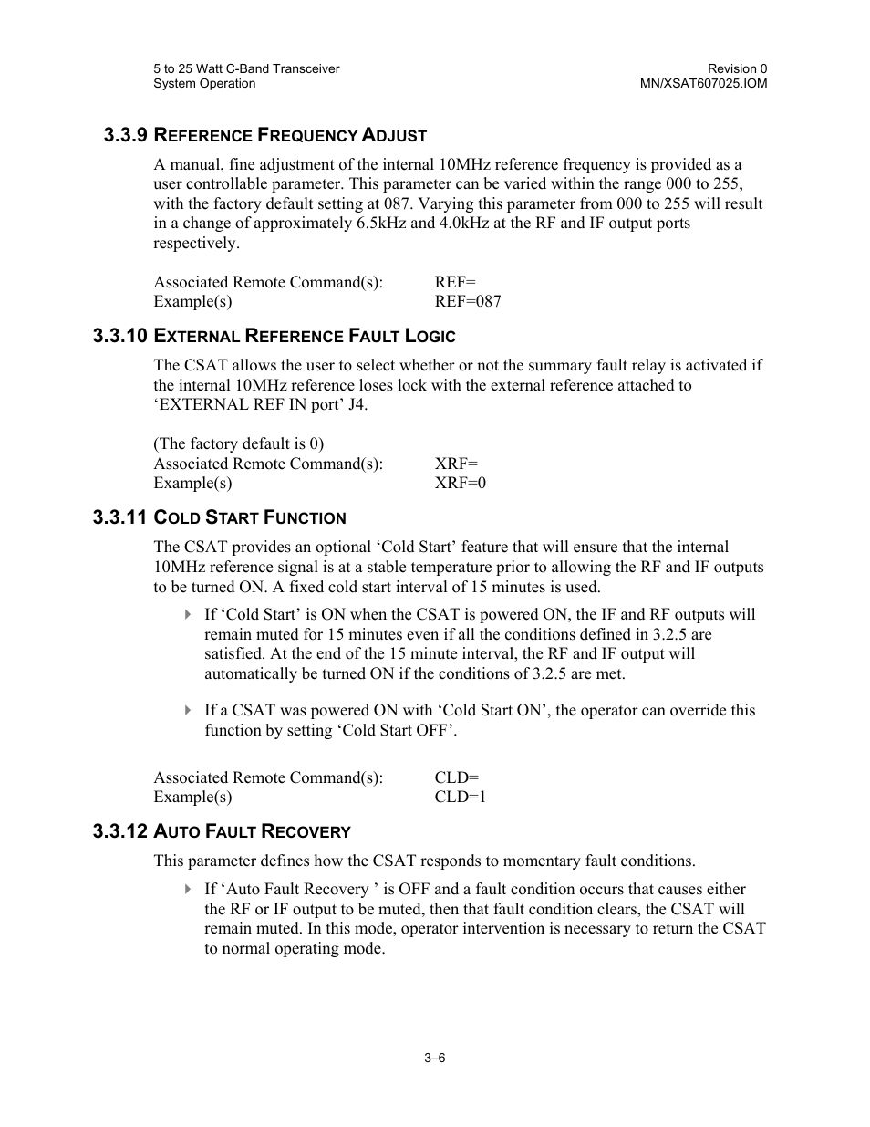 Reference frequency adjust, External reference fault logic, Cold start function | Auto fault recovery | Comtech EF Data CSAT-6070 User Manual | Page 70 / 114