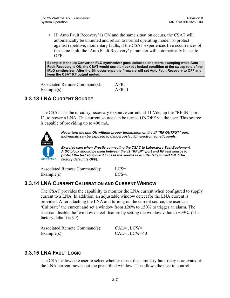 Lna current source, Lna current calibration and current window, Lna fault logic | 13 lna c, 14 lna c, 15 lna f | Comtech EF Data CSAT-6070 User Manual | Page 71 / 114