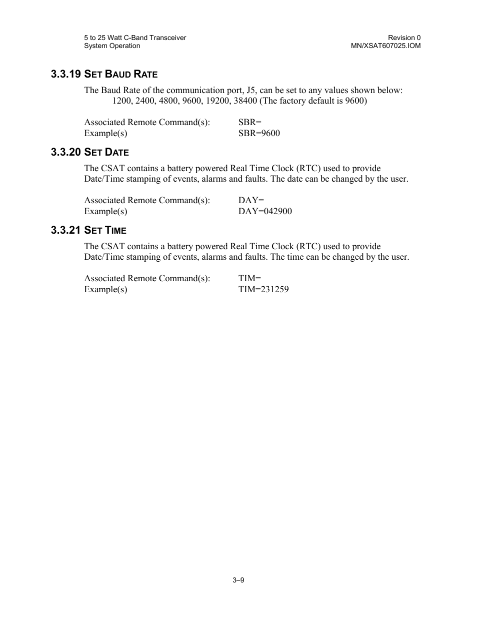 Set baud rate, Set date, Set time | Comtech EF Data CSAT-6070 User Manual | Page 73 / 114