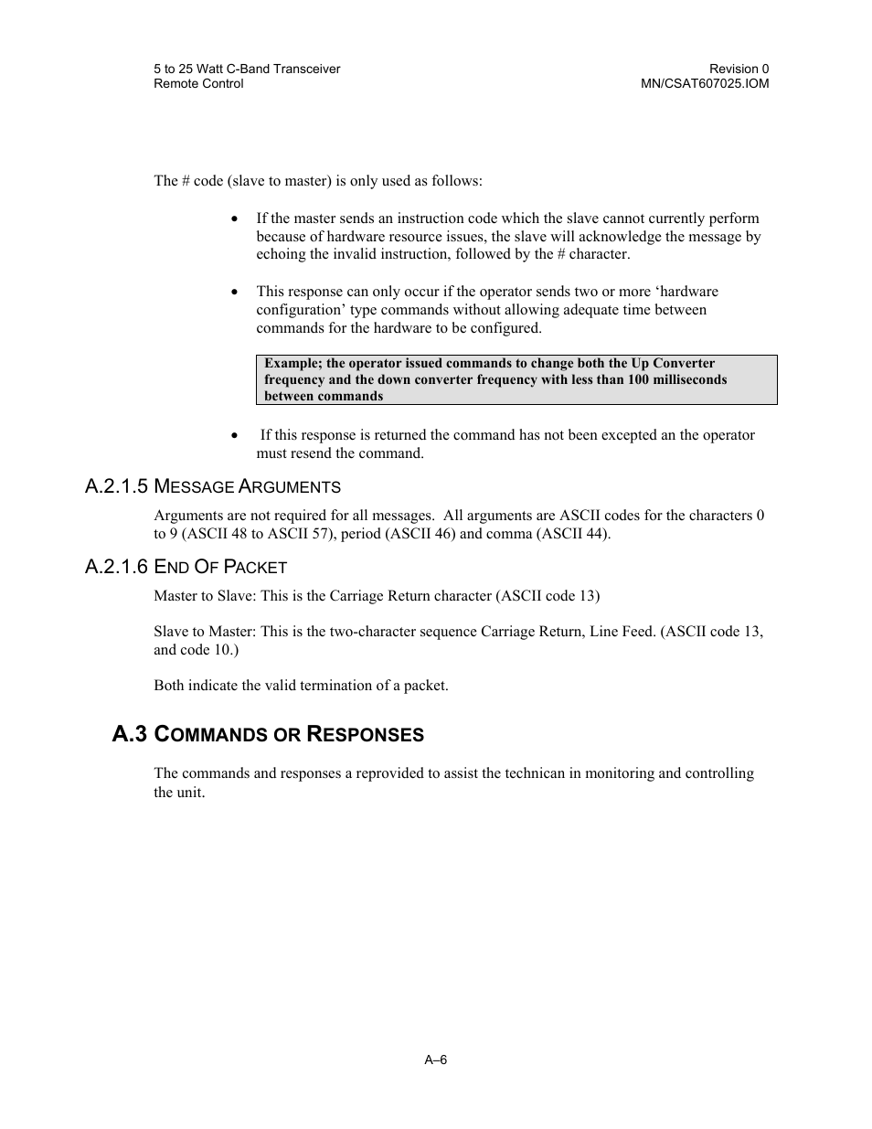 Commands or responses, A.3 c | Comtech EF Data CSAT-6070 User Manual | Page 80 / 114