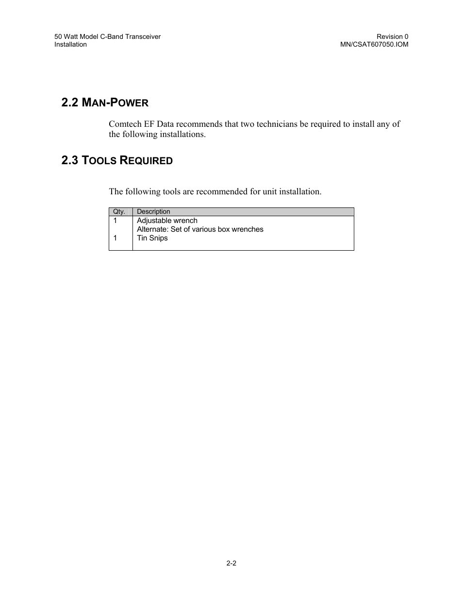 Man-power, Tools required | Comtech EF Data CSAT-6070 User Manual | Page 26 / 102