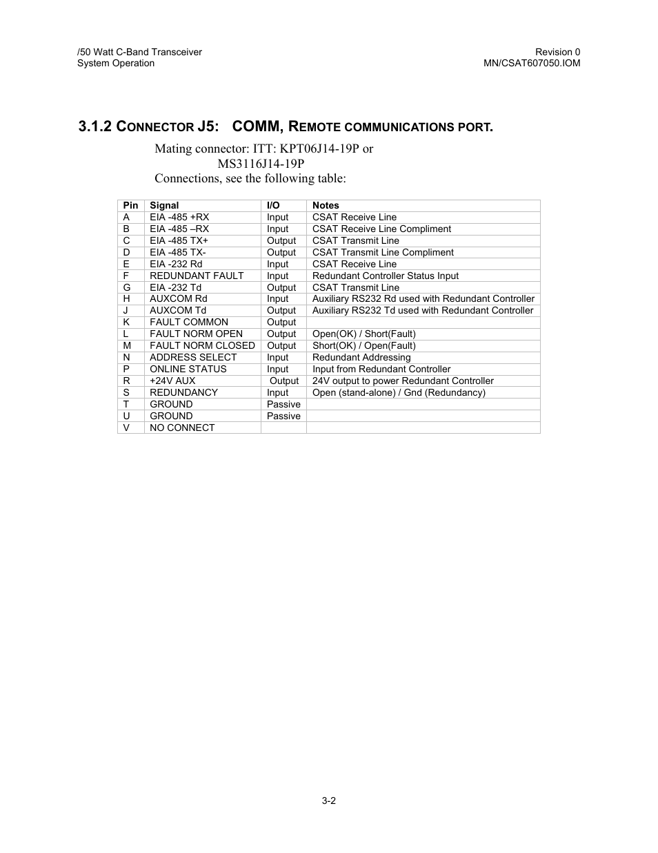 Connector j5:comm, remote communications port, J5: comm, r | Comtech EF Data CSAT-6070 User Manual | Page 56 / 102