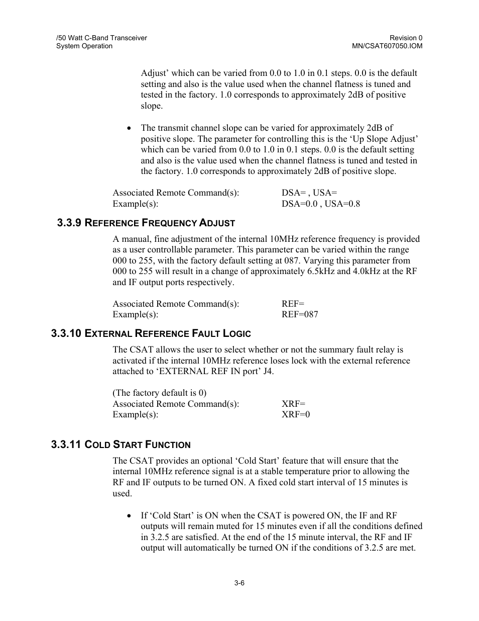 Reference frequency adjust, External reference fault logic, Cold start function | Comtech EF Data CSAT-6070 User Manual | Page 60 / 102