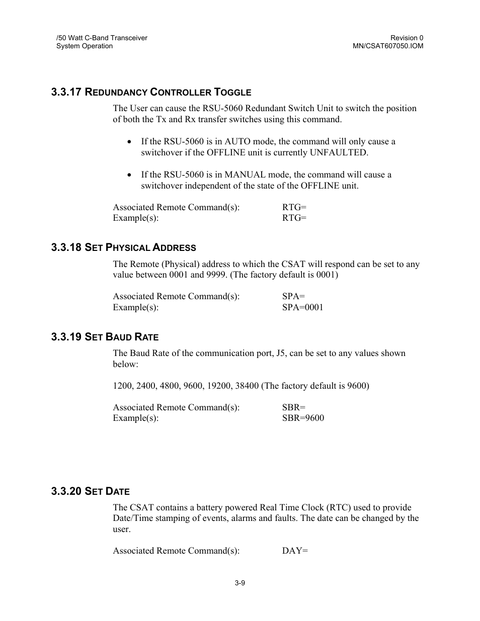 Redundancy controller toggle, Set physical address, Set baud rate | Set date | Comtech EF Data CSAT-6070 User Manual | Page 63 / 102