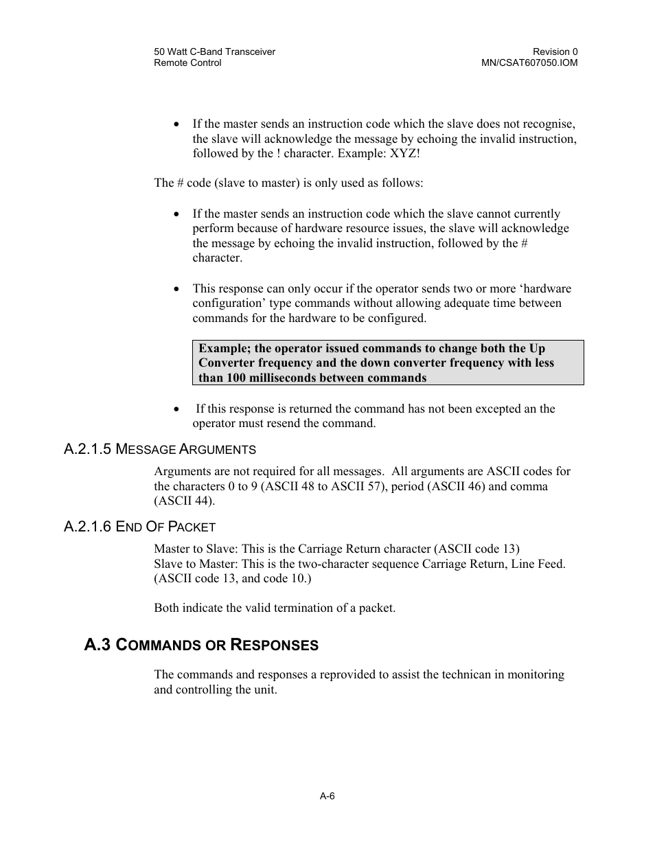 Commands or responses, A.3 c | Comtech EF Data CSAT-6070 User Manual | Page 70 / 102