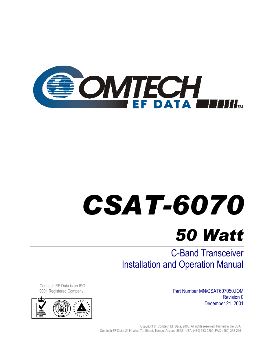 Csat-6070, 50 watt | Comtech EF Data CSAT-6070 User Manual | Page 9 / 102