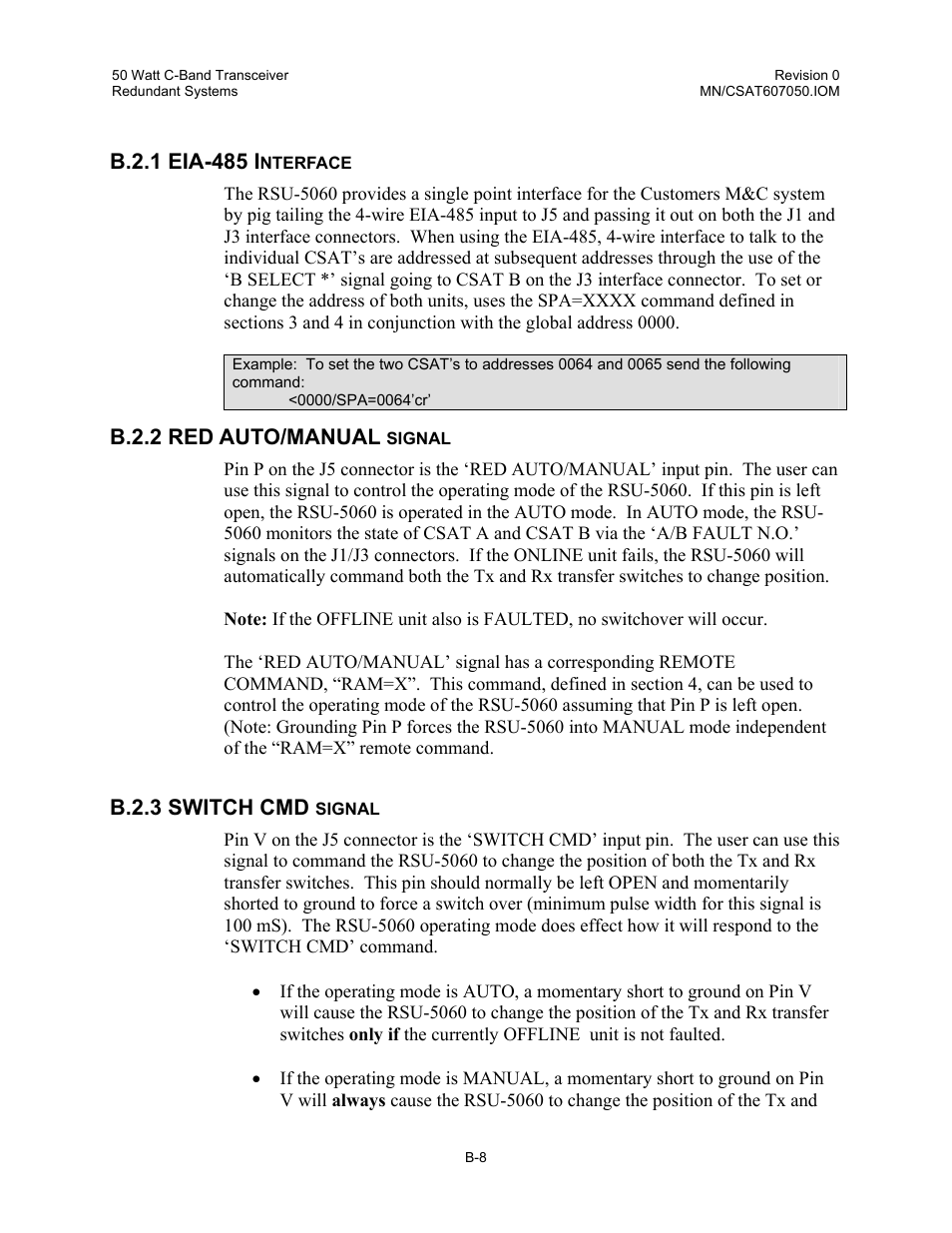 Eia-485 interface, Red auto/manual signal, Switch cmd signal | B.2.2 red auto/manual, B.2.3 switch cmd | Comtech EF Data CSAT-6070 User Manual | Page 90 / 102