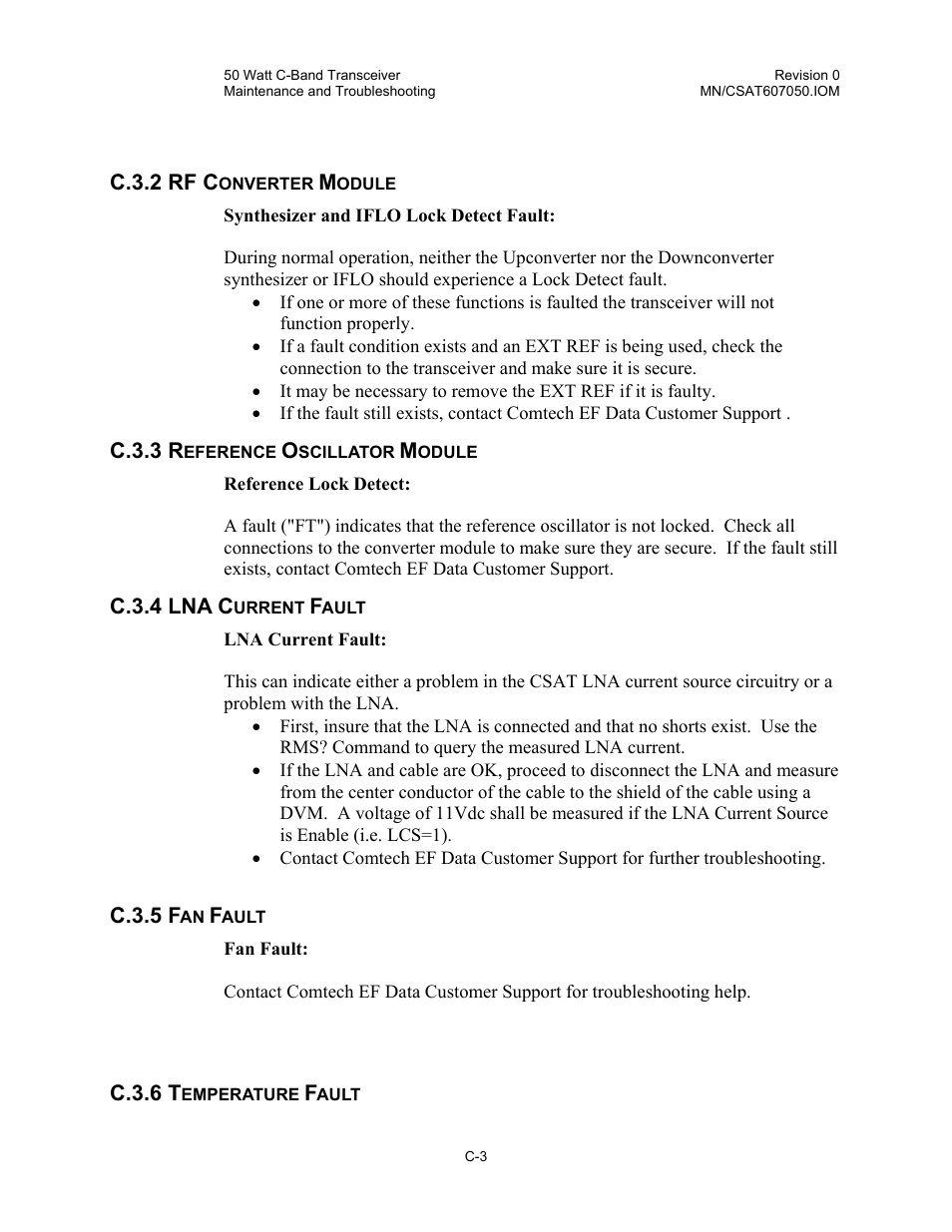 Rf converter module, Reference oscillator module, Lna current fault | Fan fault, Temperature fault | Comtech EF Data CSAT-6070 User Manual | Page 95 / 102