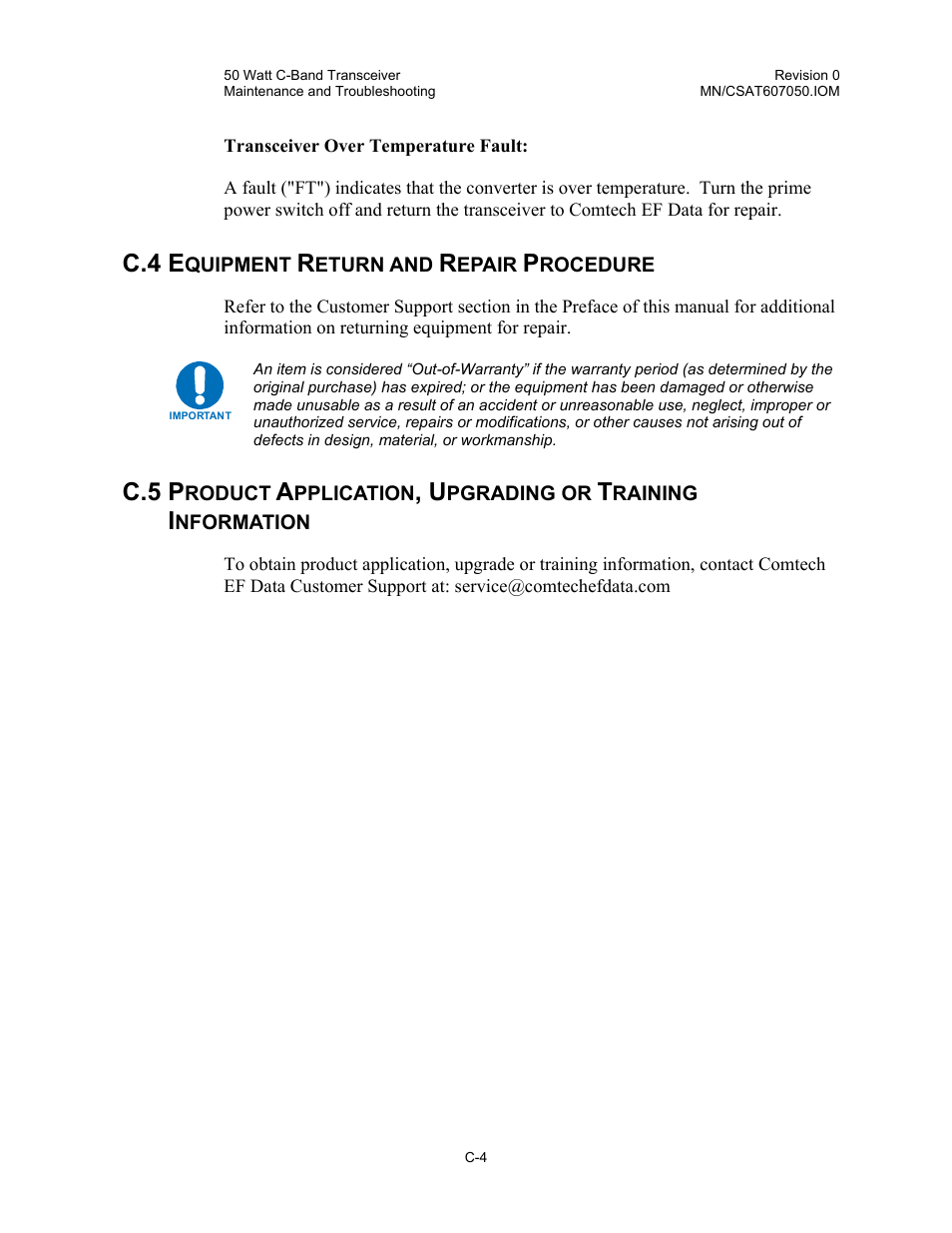 Equipment return and repair procedure, C.4 e, C.5 p | Comtech EF Data CSAT-6070 User Manual | Page 96 / 102