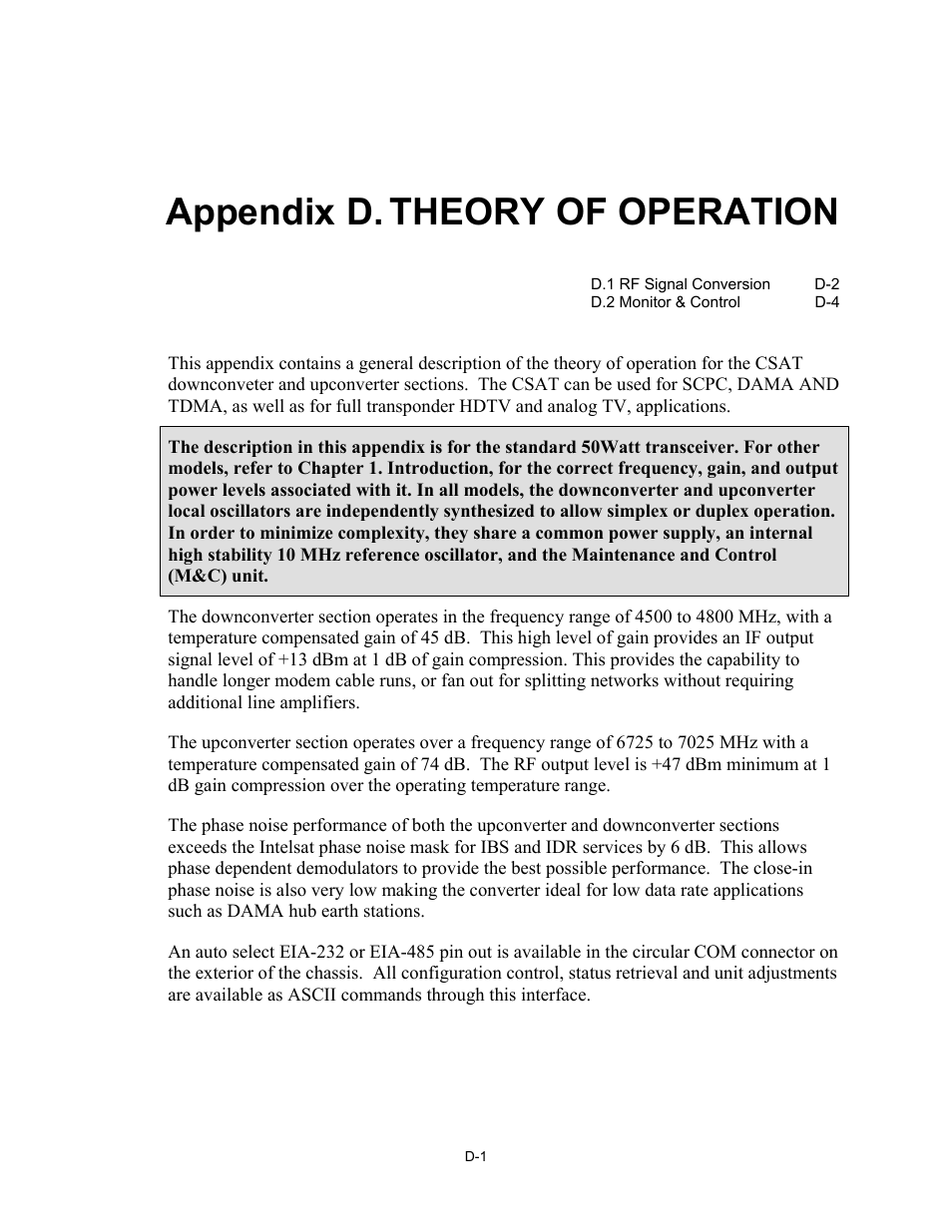 Appendix d theory of operation, Appendix d. theory of operation | Comtech EF Data CSAT-6070 User Manual | Page 97 / 102