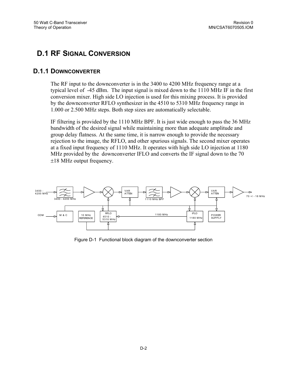 Rf signal conversion, Downconverter, D.1 rf s | D.1.1 d, Ignal, Onversion, Ownconverter | Comtech EF Data CSAT-6070 User Manual | Page 98 / 102