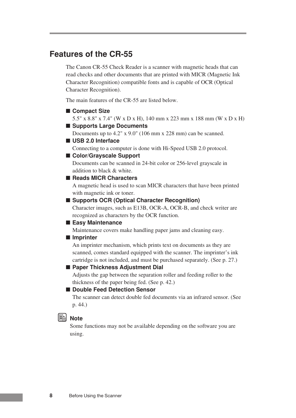 Features of the cr-55 | Canon CR-55 User Manual | Page 12 / 70