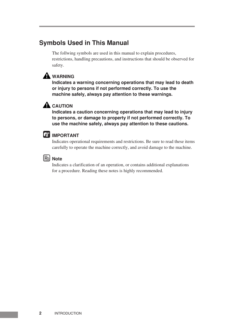 Symbols used in this manual | Canon CR-55 User Manual | Page 6 / 70