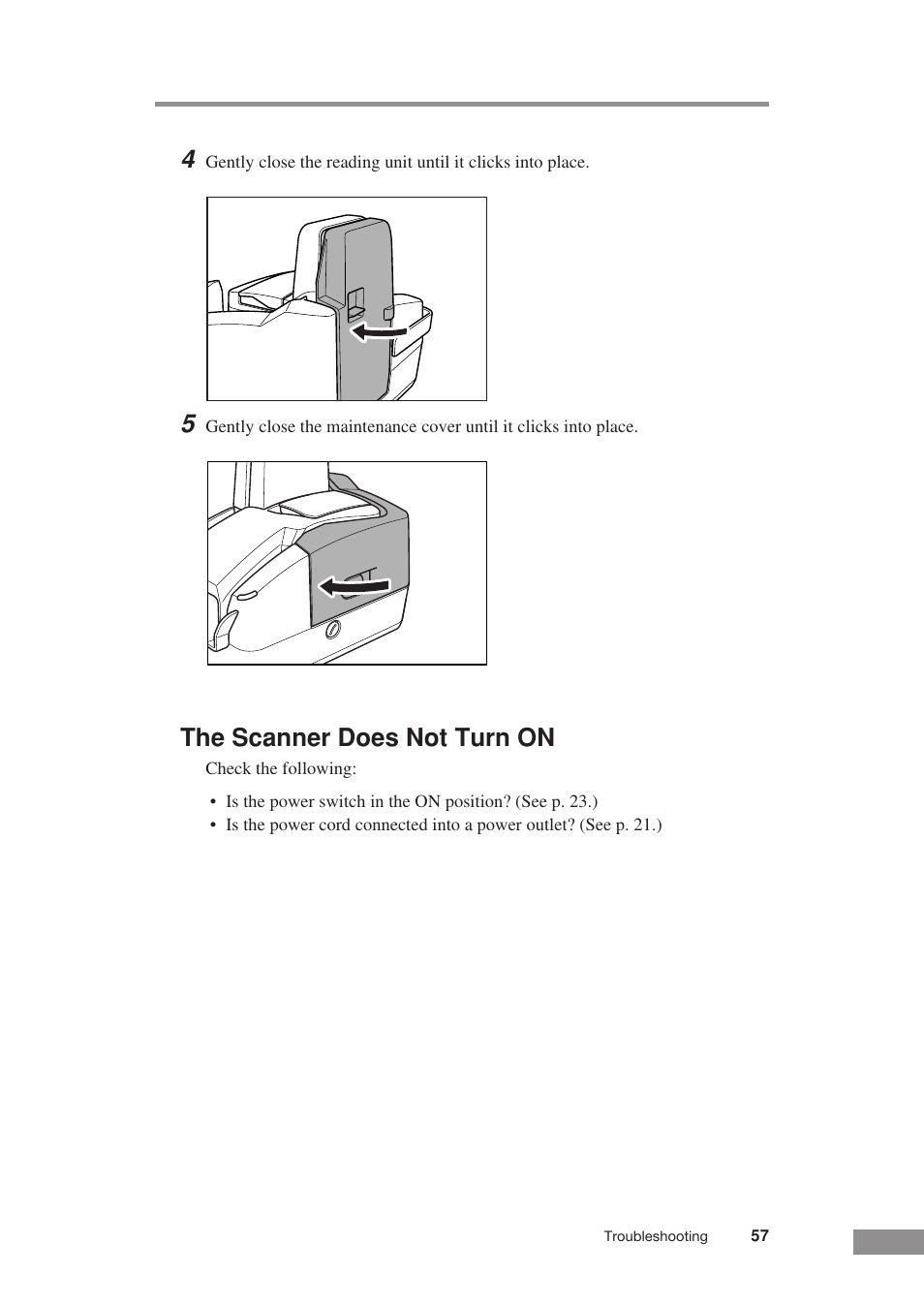 The scanner does not turn on | Canon CR-55 User Manual | Page 61 / 70