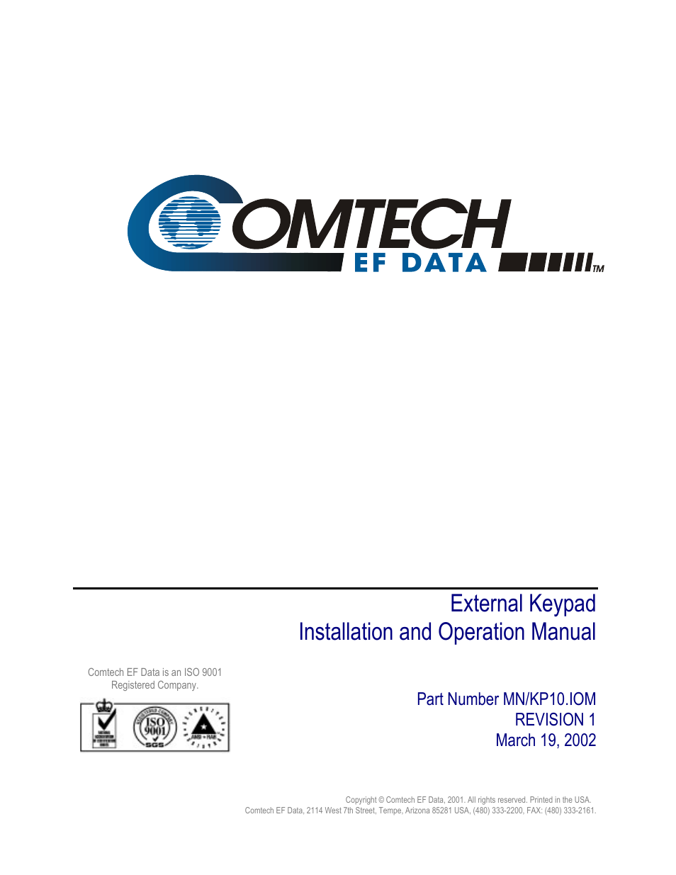 Kp-10 | Comtech EF Data KP-10 User Manual | Page 3 / 44