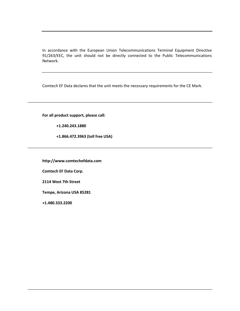 Ce mark, Product support, Comtech ef data headquarters | Comtech EF Data MBT-4000B User Manual | Page 13 / 88