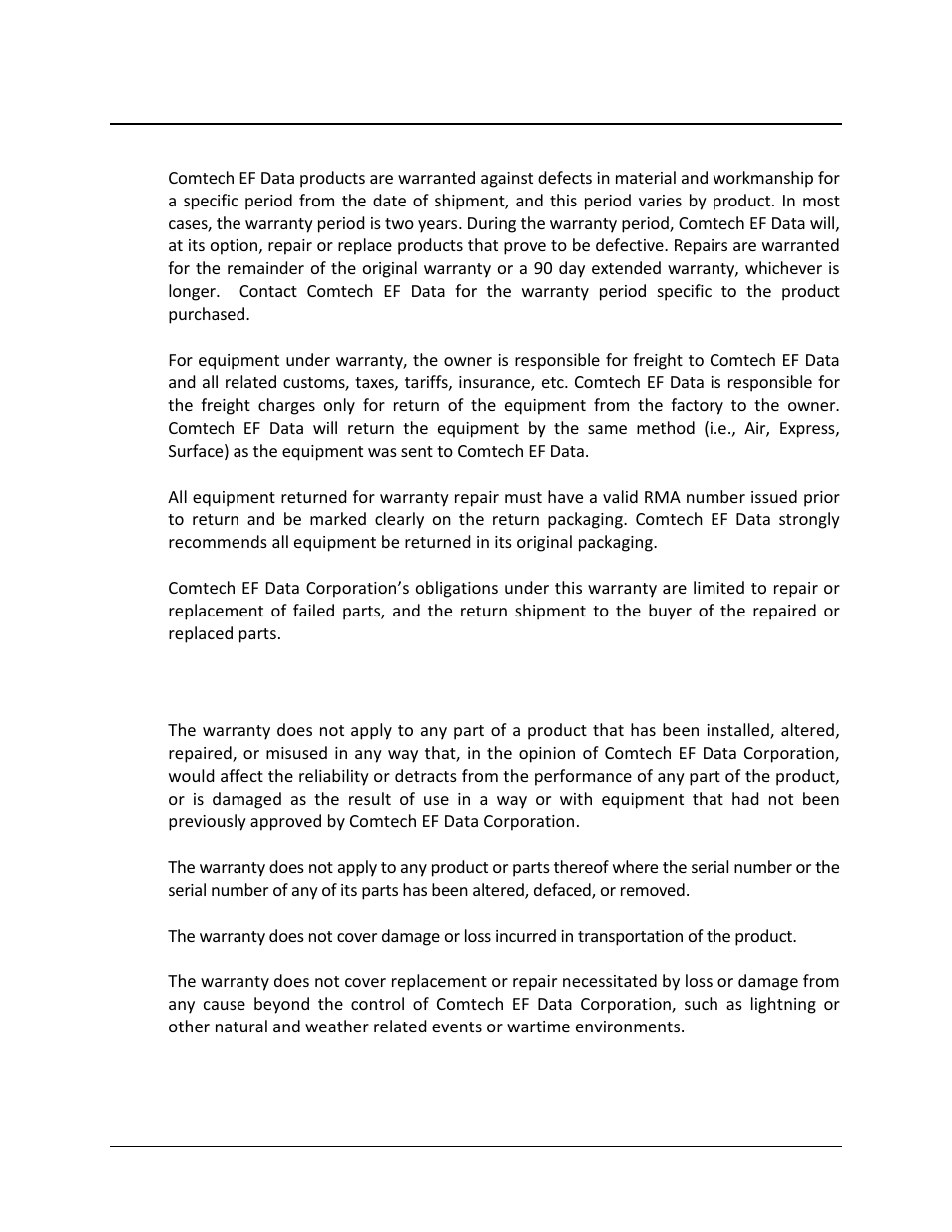 Warranty policy, 12b12blimitations of warranty | Comtech EF Data MBT-4000B User Manual | Page 14 / 88