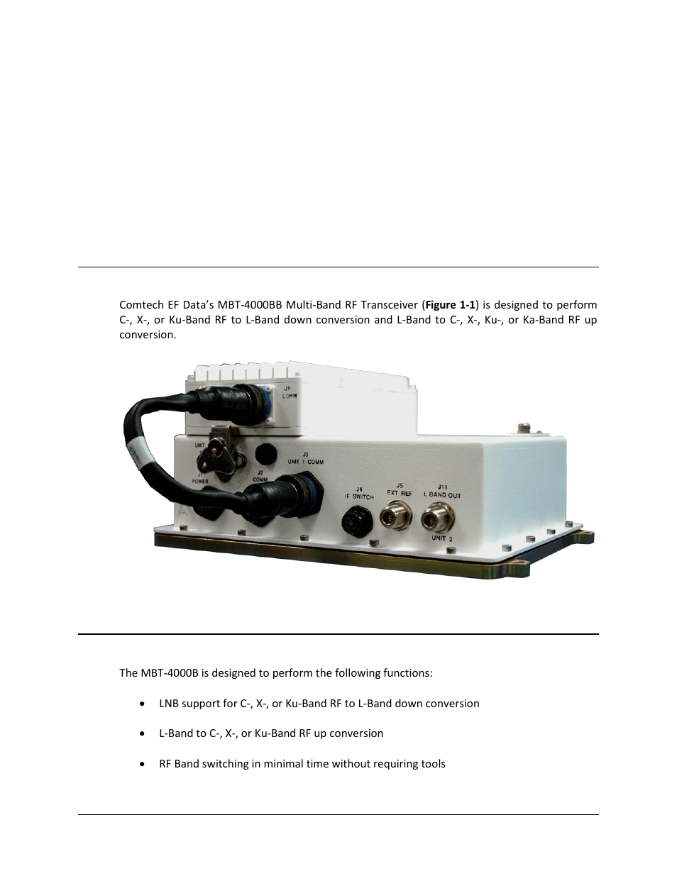 Chapter 1. introduction, 1 overview, 2 functional description | Comtech EF Data MBT-4000B User Manual | Page 17 / 88